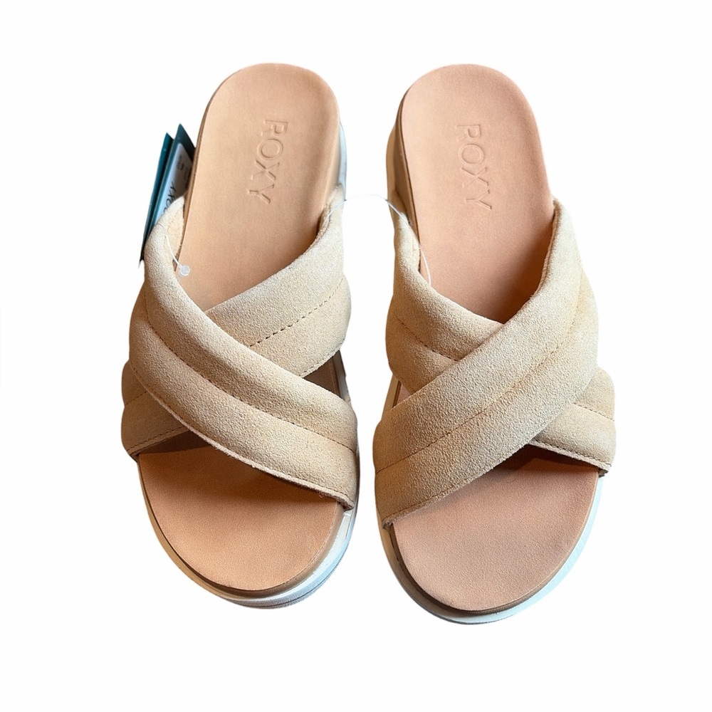 Roxy Veria Platform Suede Sandals Tan Size 7 Boho Summer Slides NWT